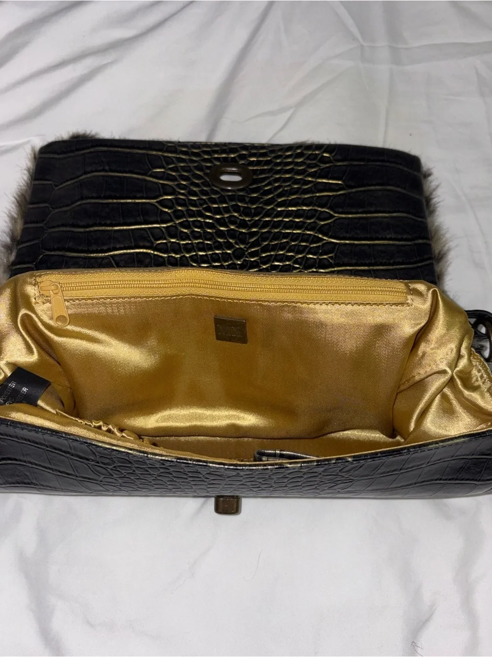 MX Leopard Faux Fur Chain Shoulder Bag - Brown